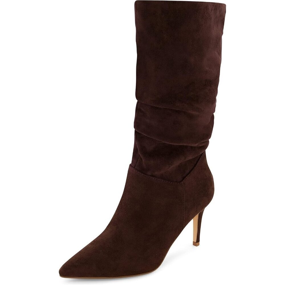 Women's Chocolate Porsha Slouchy Vegan Suede Mid-calf Scrunch Pointed Toe Boot